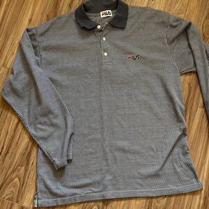 Fila Men's Polo with Black and White Pinstripes